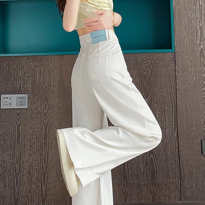 杜拉妮白色冰感天丝阔腿牛仔裤女夏薄款宽松遮肉垂感弹力减龄超火