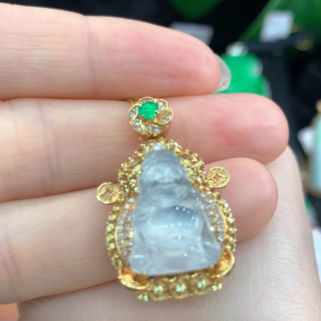 翡翠吊坠(不含链)18K金镶嵌