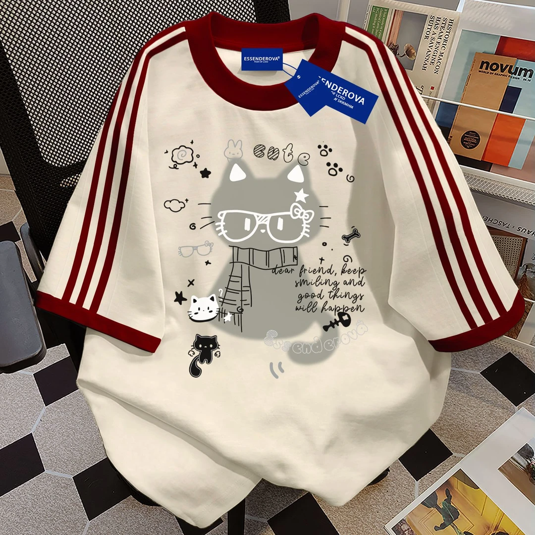 100%纯棉欧美个性圆领短袖t恤男女夏季爆款宽松街头学生情侣上衣