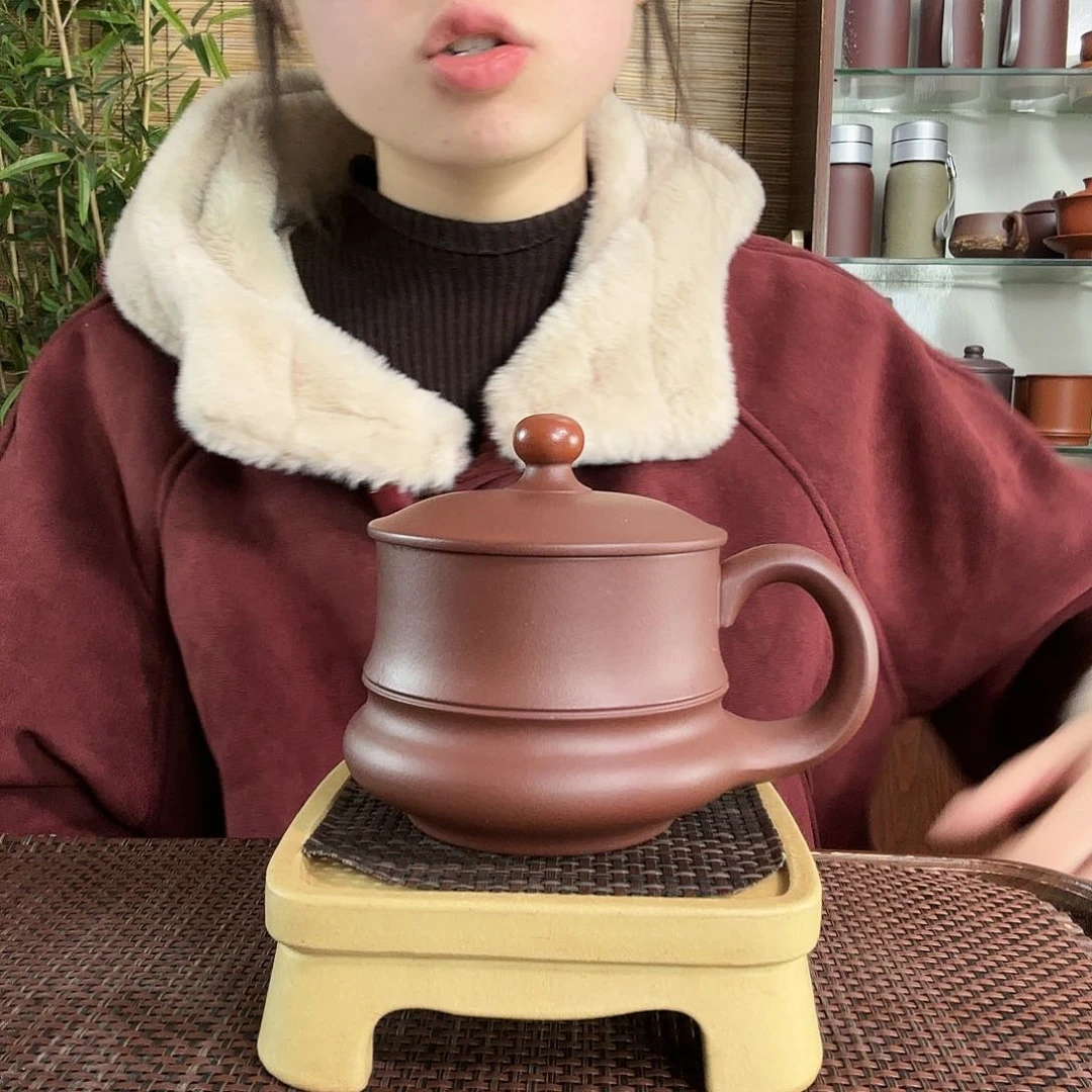 紫砂茶杯原矿紫泥鸿运当头办公杯450CC左右没礼盒