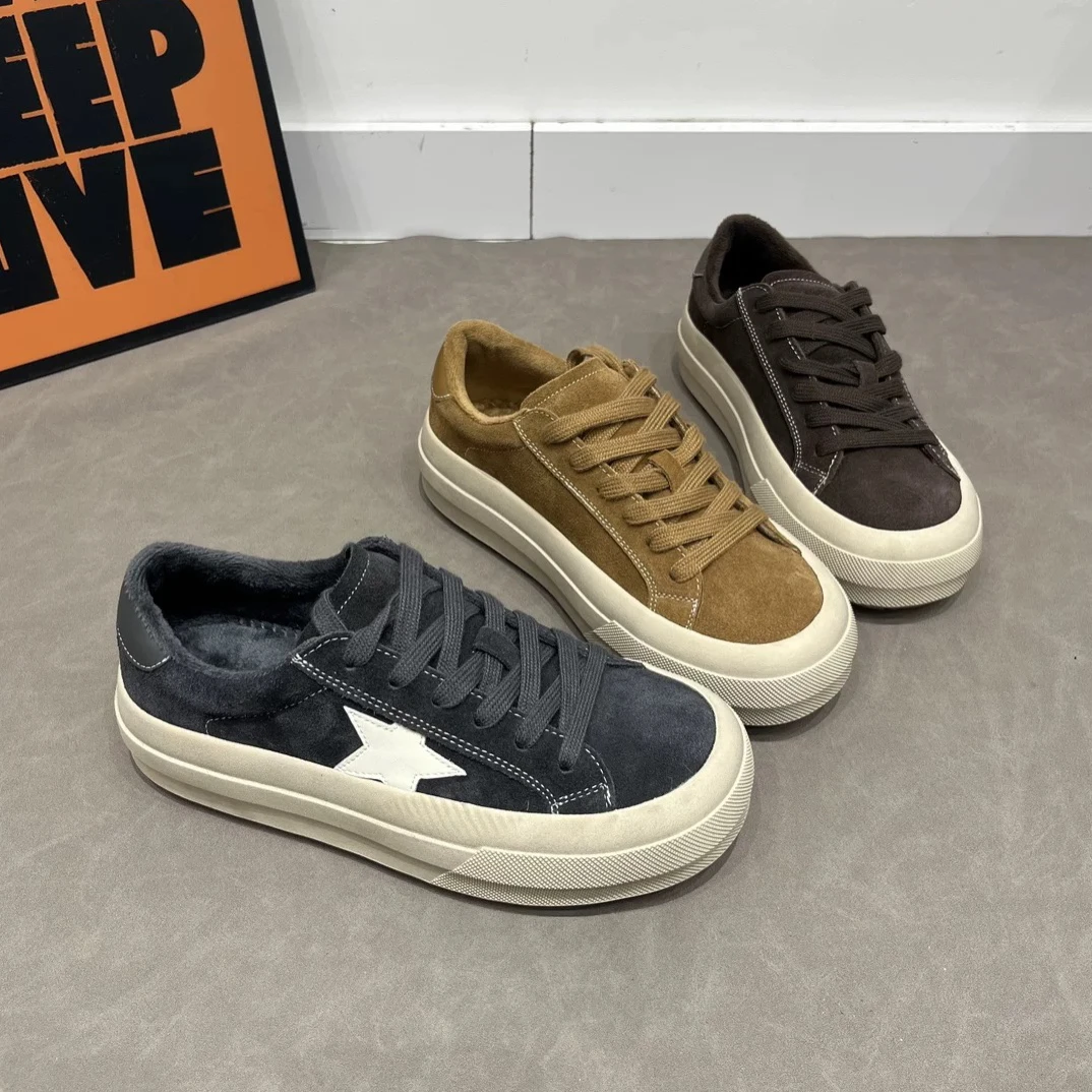 断码清库！加薄绒牛皮3.5cm厚底脏脏休闲板鞋1-056