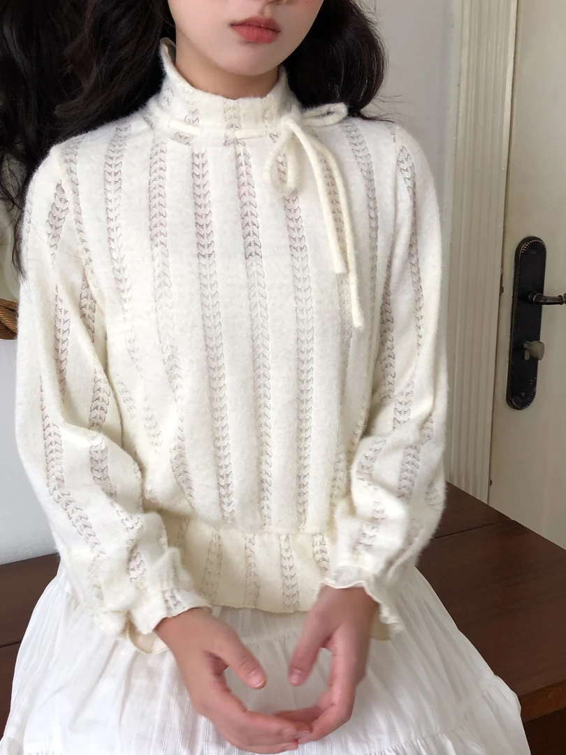 嘿山姥姥双色软糯针织衫早春季元气少女可爱立领毛衣显瘦叠穿上衣