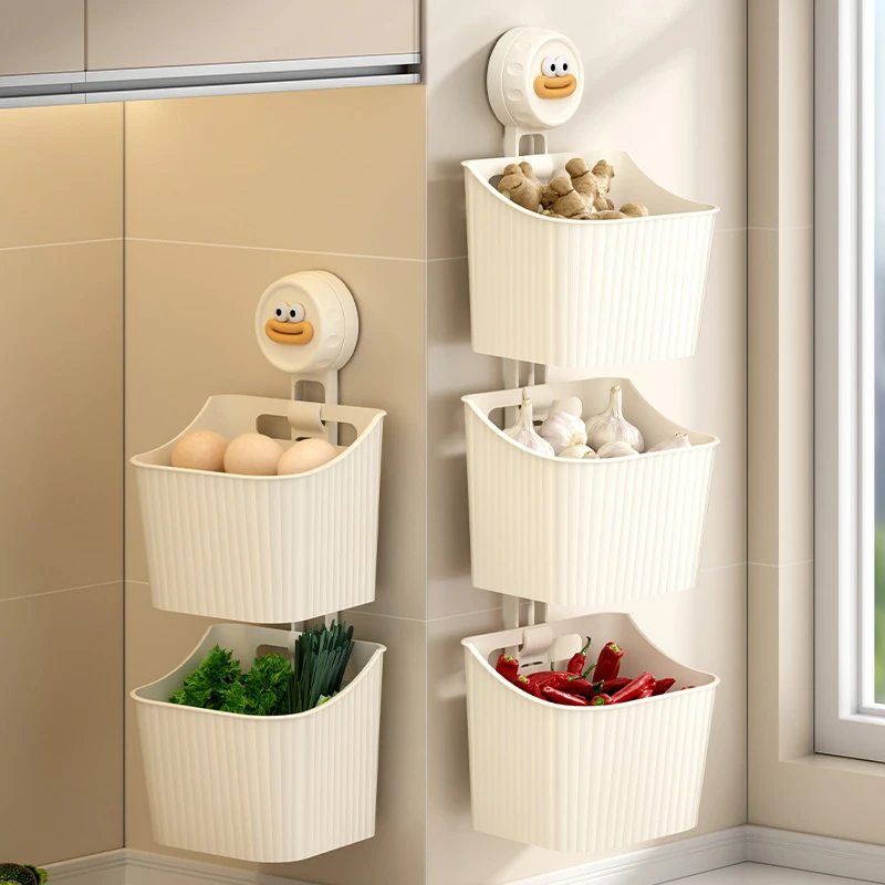 葱姜蒜收纳盒壁挂放生姜大蒜蔬菜篮吸盘置物架厨房免打孔收纳神器