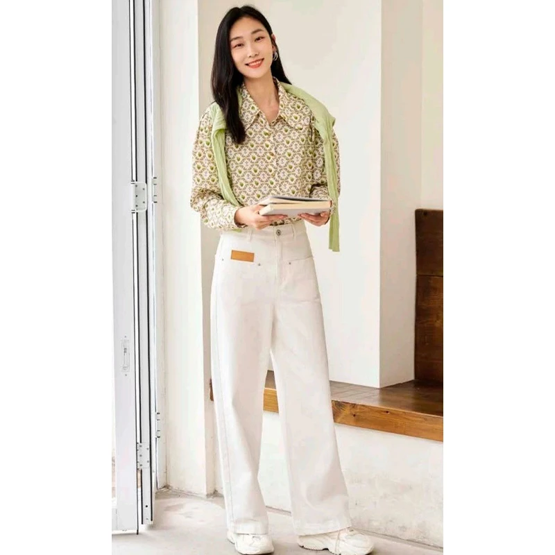 【TA】气质宽松polo领百搭印花衬衫2025春季新款撤柜女装