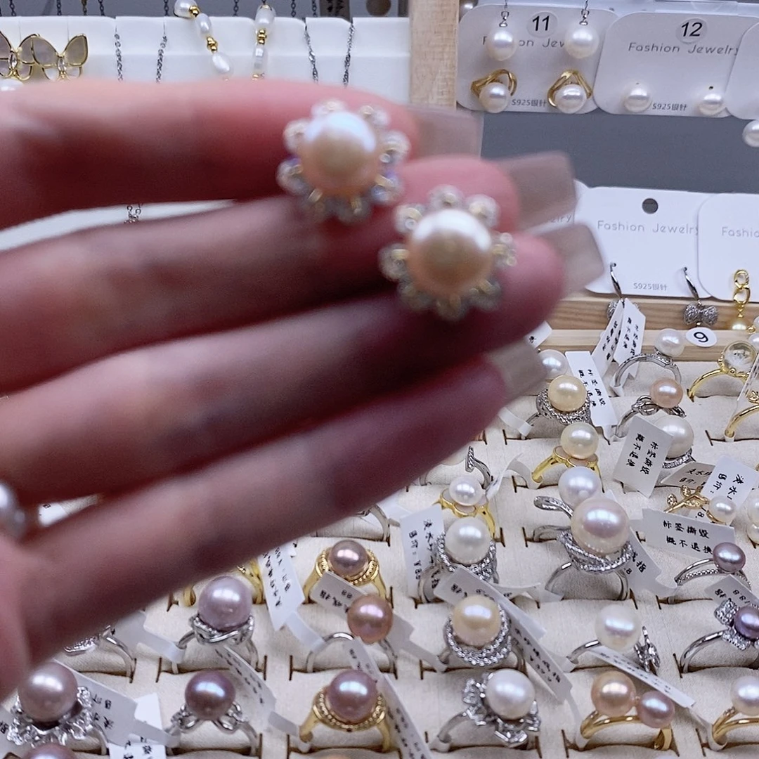 戒指银S925镶嵌淡水珍珠