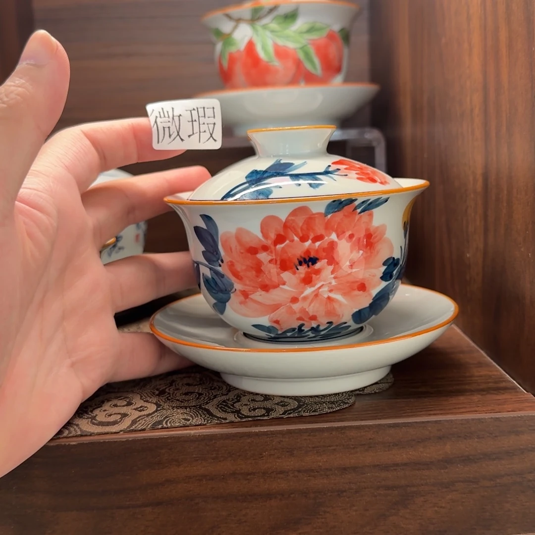 釉下手手绘茶具微瑕