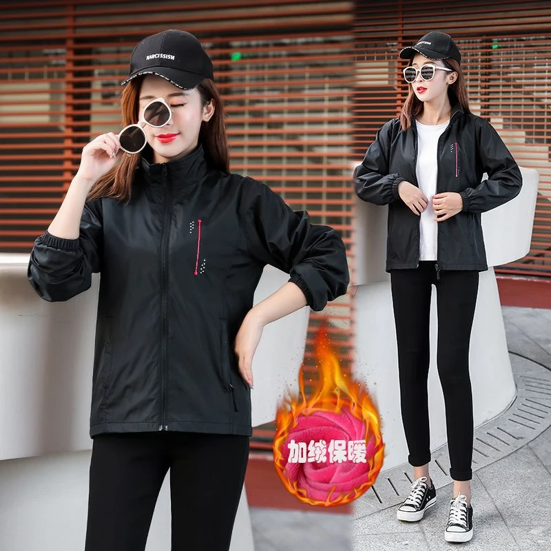 加绒秋冬新款大码休闲户外运动短外套女韩版夹克上衣女装风衣工服