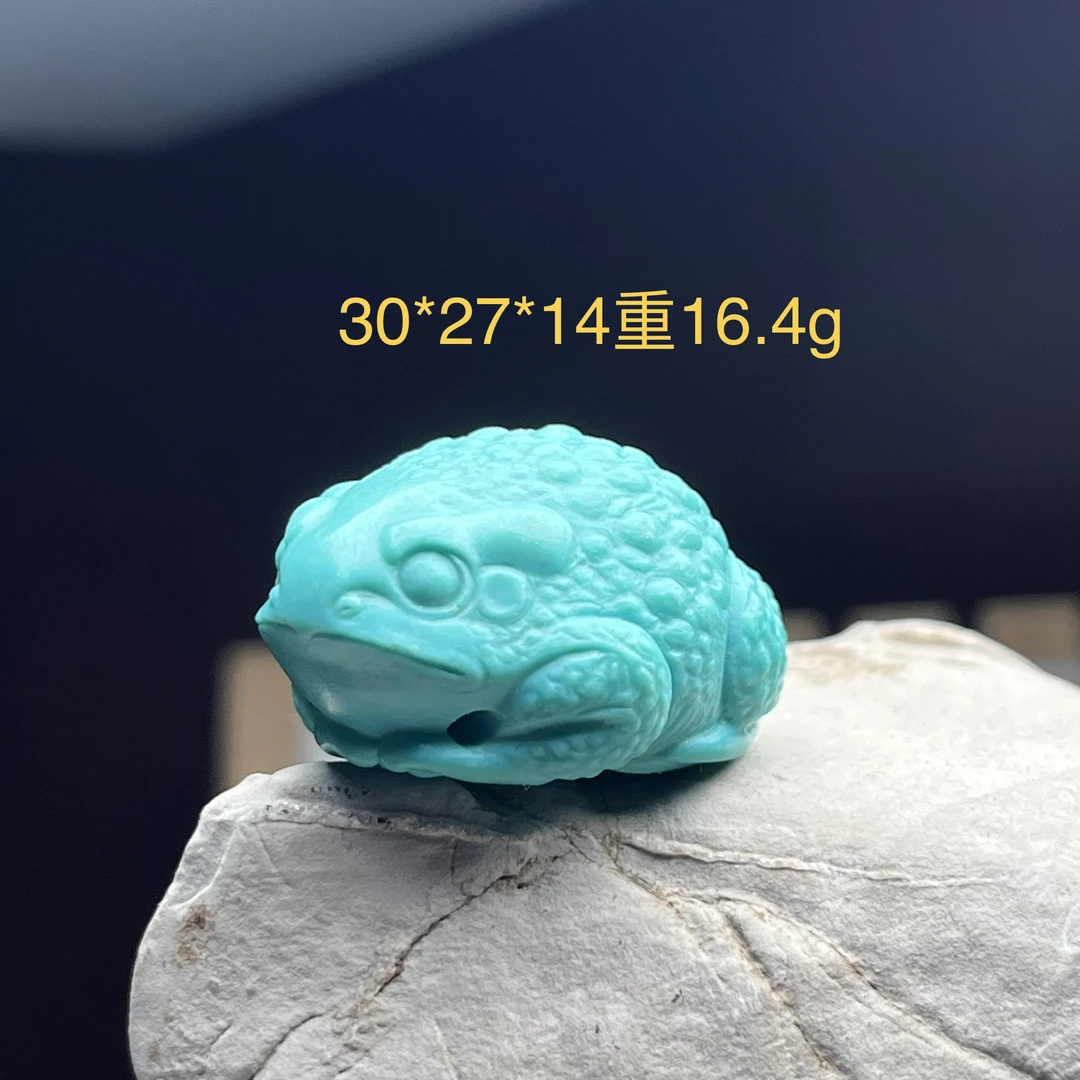 天然原矿绿松石高瓷蓝金蟾