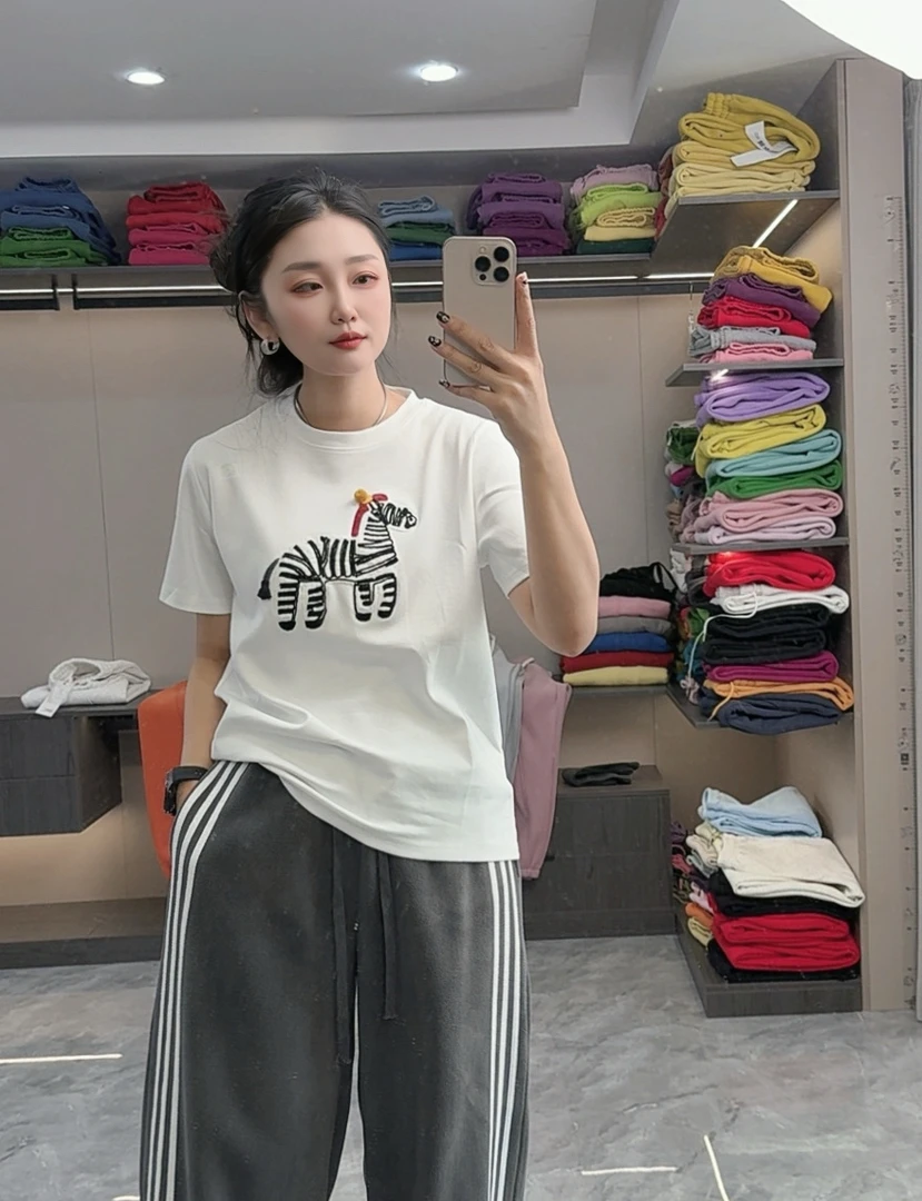 极简风短袖圆领运动风白色学院风春夏宽松休闲百搭韩版刺绣T恤