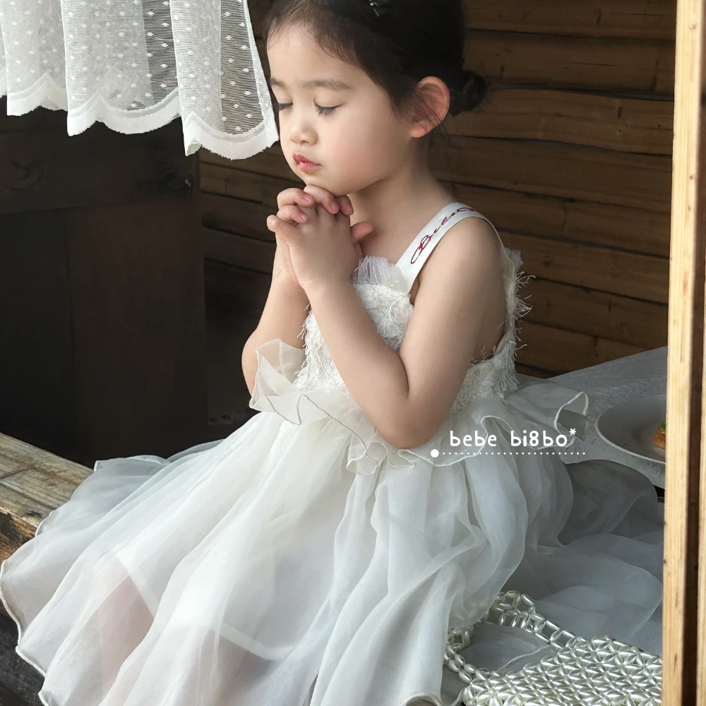 bi8bo2025夏季新款女童可爱连衣裙白色公主裙绣花纱裙31207