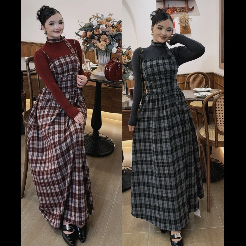 Rayhon长袖绑带四季通用秋季大码连衣裙圆领吸汗不褪色褶皱