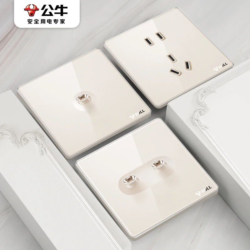 【G70奶油金】公牛超薄拨杆开关亚克力五孔插座面板86型复古开关g53