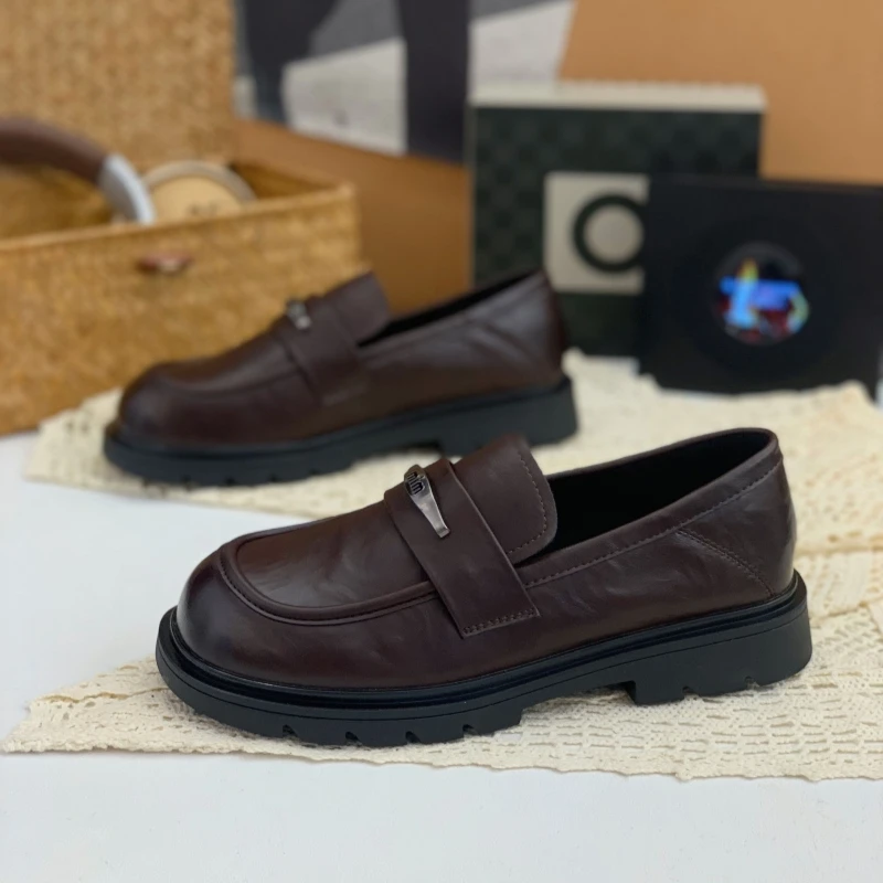 黑色乐福鞋女2025新款配裙子英伦风小皮鞋平底单鞋一脚蹬懒人女鞋