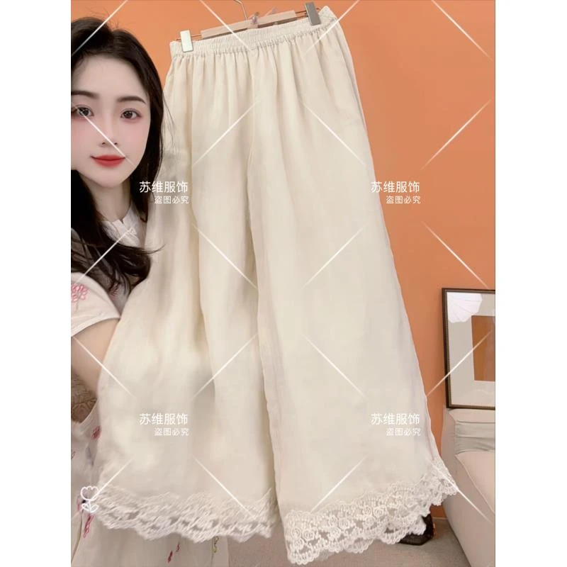 【垂坠裤】88017夏新款双层苎麻透气阔腿裤女文艺百搭显瘦刺绣长裤