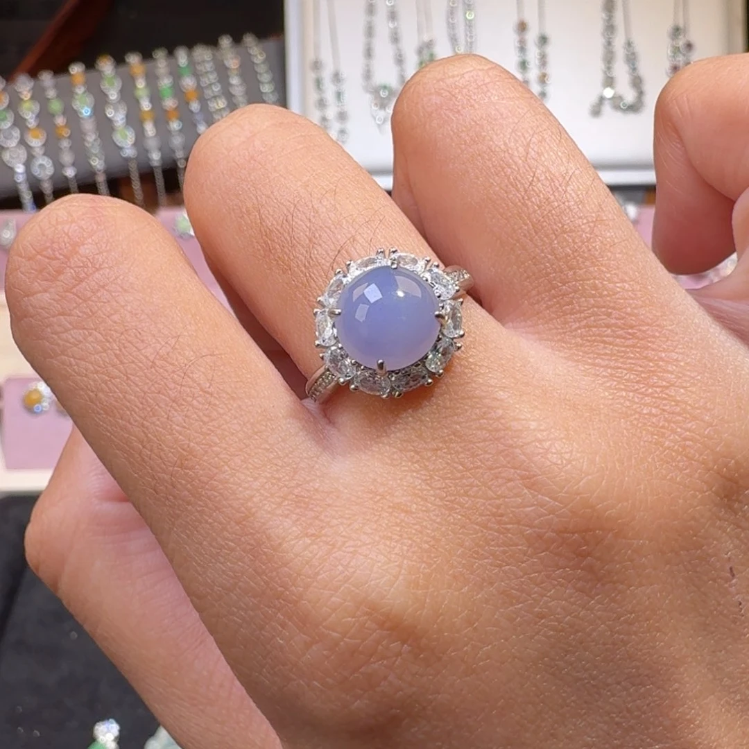 翡翠银S925镶嵌戒指纯天然缅甸翡翠A货戒指