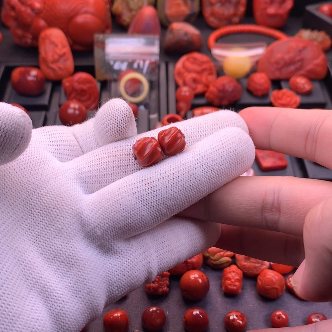 南红玛瑙未镶嵌川料原矿满色满肉转运珠对珠11mm+