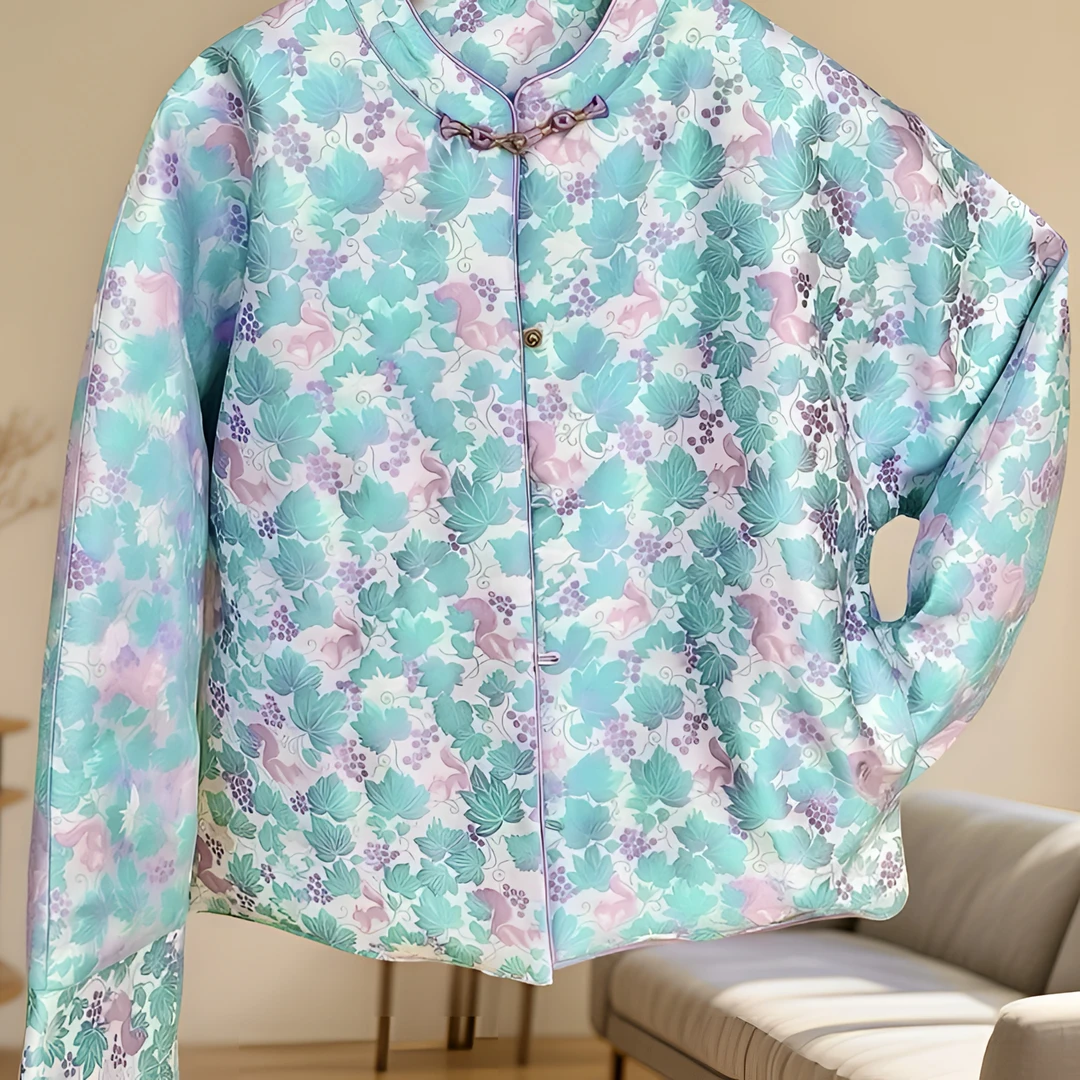 丝物｜新中式宋锦松鼠葡萄90白鸭绒外套女复古国风设计感气质轻奢