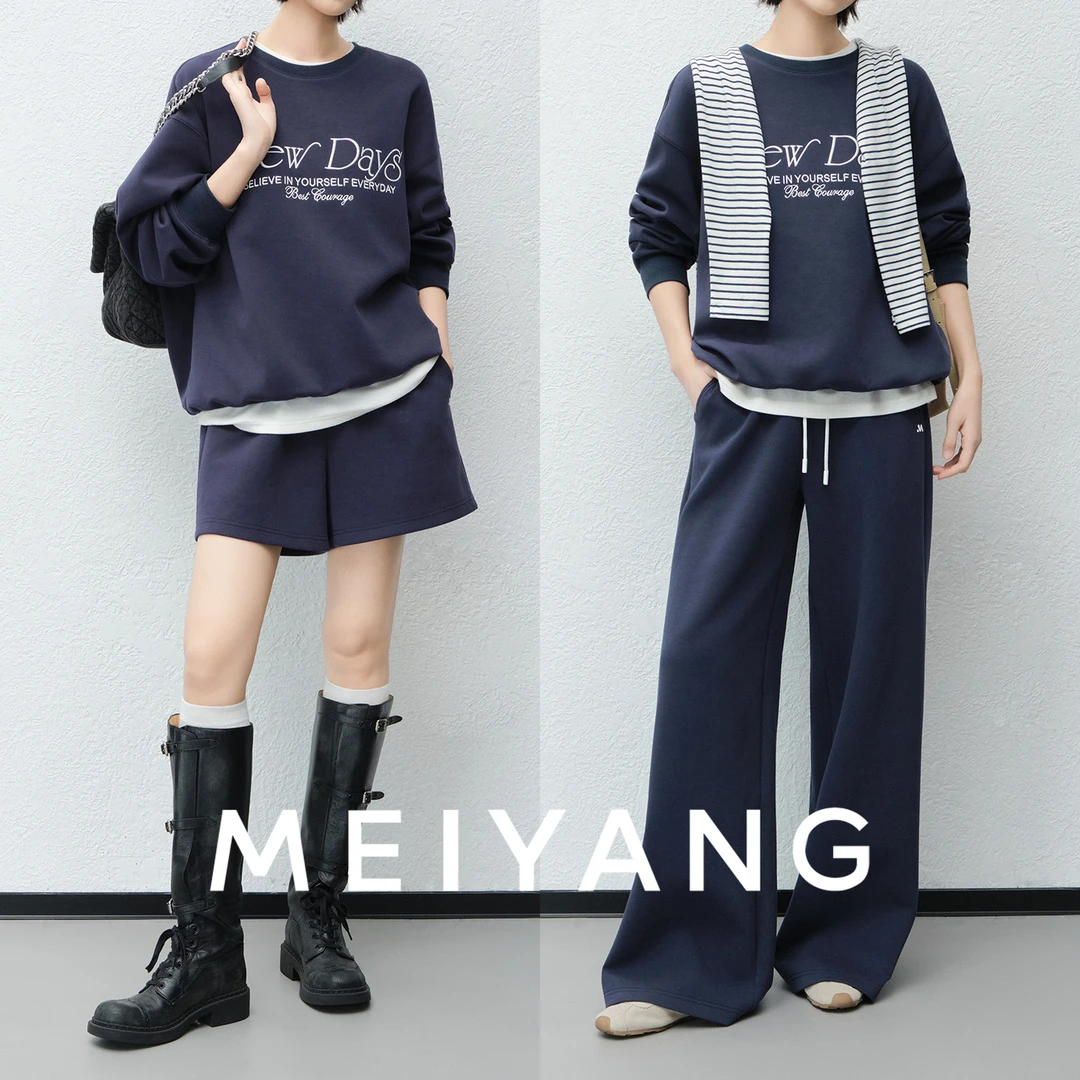 美洋MEIYANG 网球少女套装 字母刺绣圆领卫衣/休闲短裤/长裤-周三