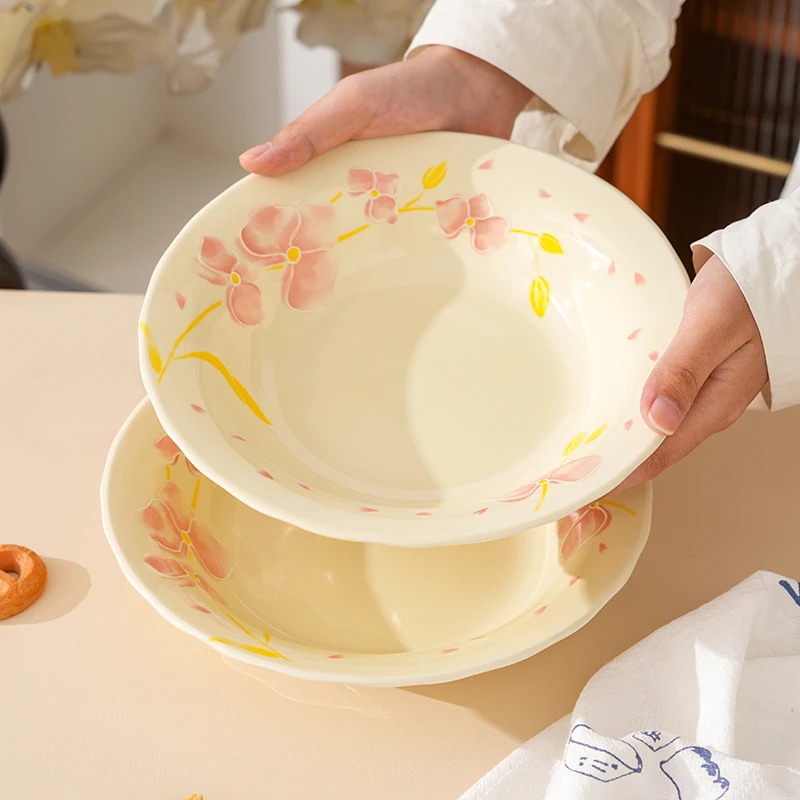 【茉兰希】2个装8英寸陶瓷家用手绘浮雕高温釉下彩精致菜盘饭盘汤盘