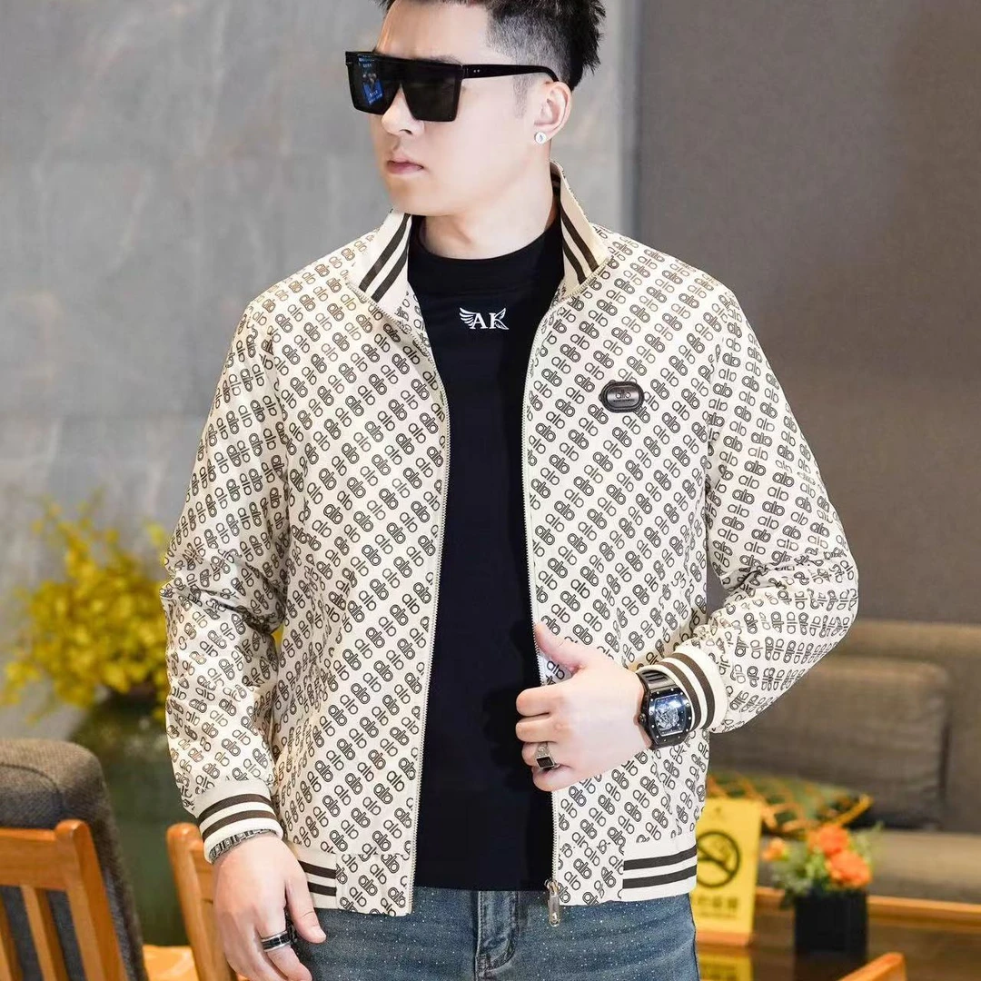 CATIA SELI时尚印花立领休闲夹克男士2025年秋季新款韩版百搭外套