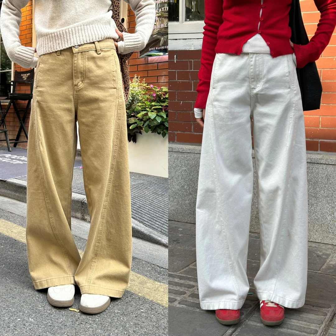 多结构直筒阔腿秋冬休闲宽松显瘦高腰洗水休闲长裤 TK8178#