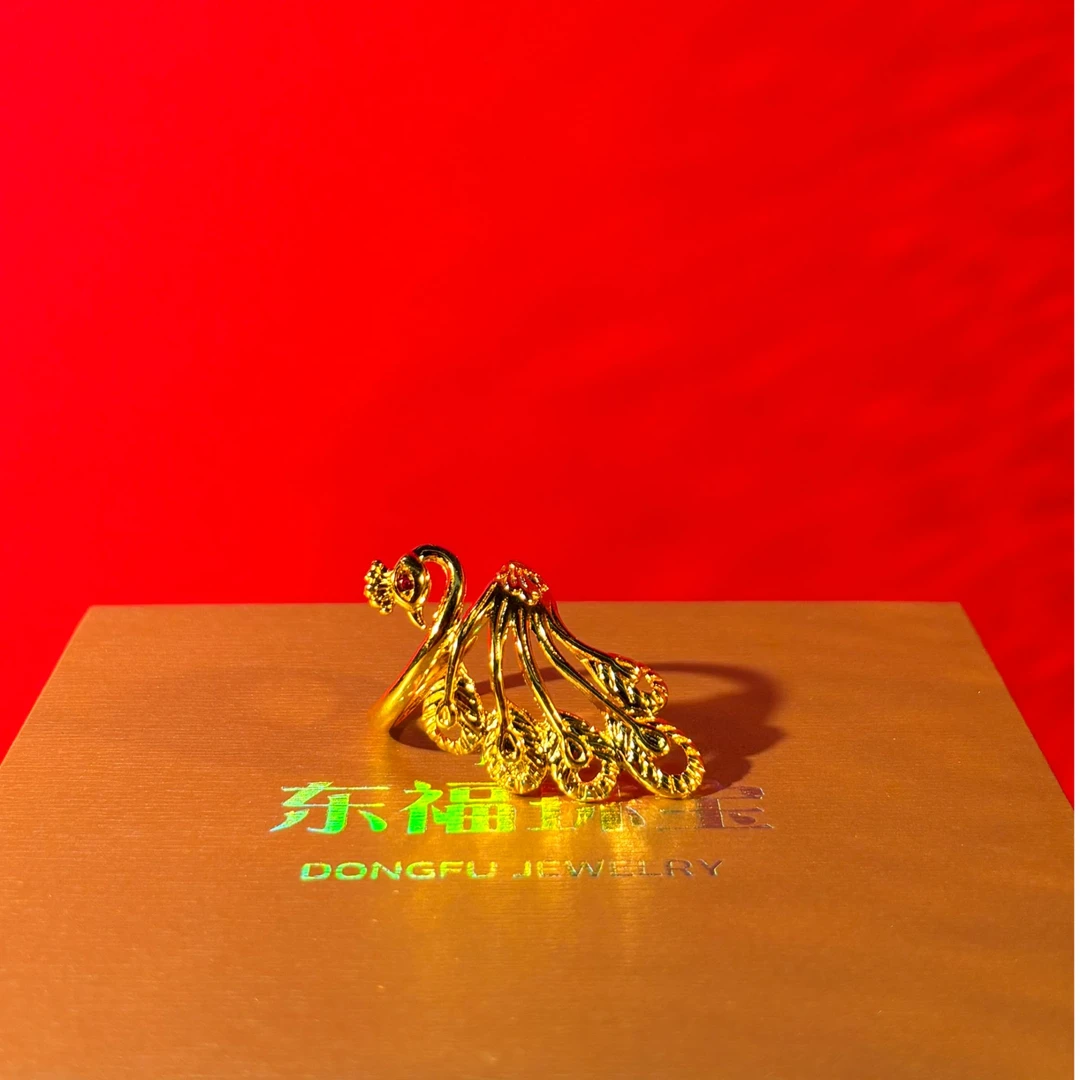 足银戒指 镶钻大孔雀戒指手工时尚女士结婚古法三生三世精美素款