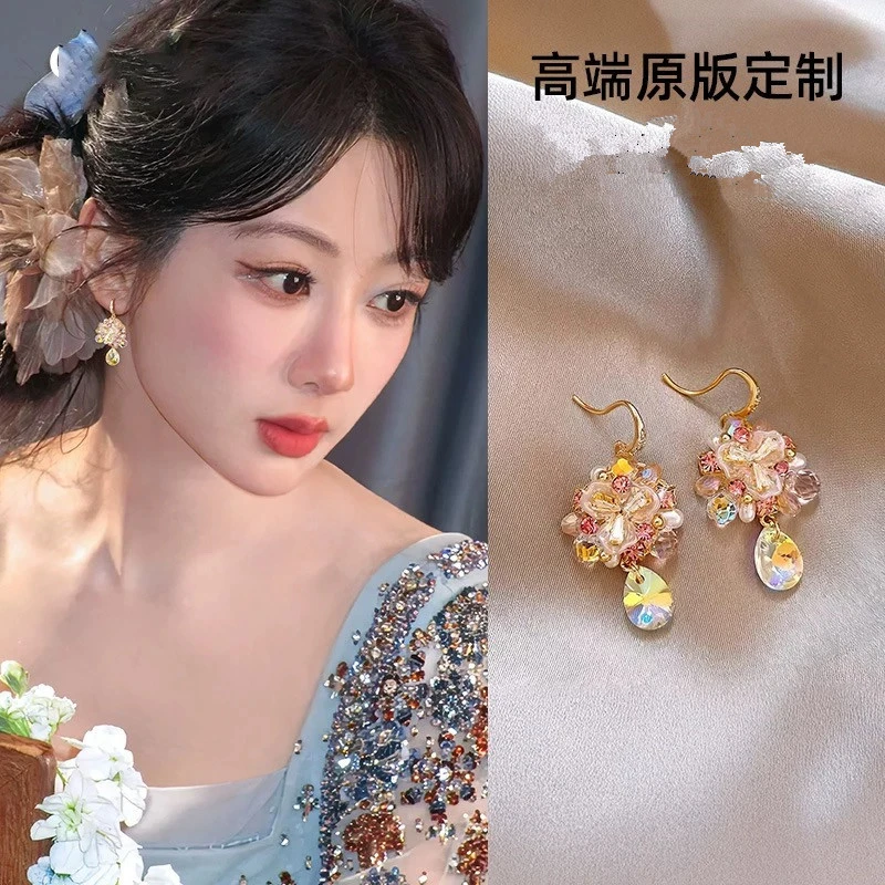 925银针锆石耳饰 【148号】杨紫同款宫廷风粉色花朵气质百搭耳环