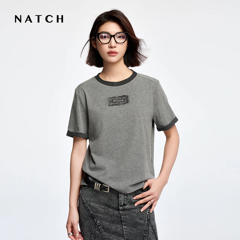 NATCH/南枳字母印花圆领T恤女短袖2025春夏新款休闲显瘦上衣高端