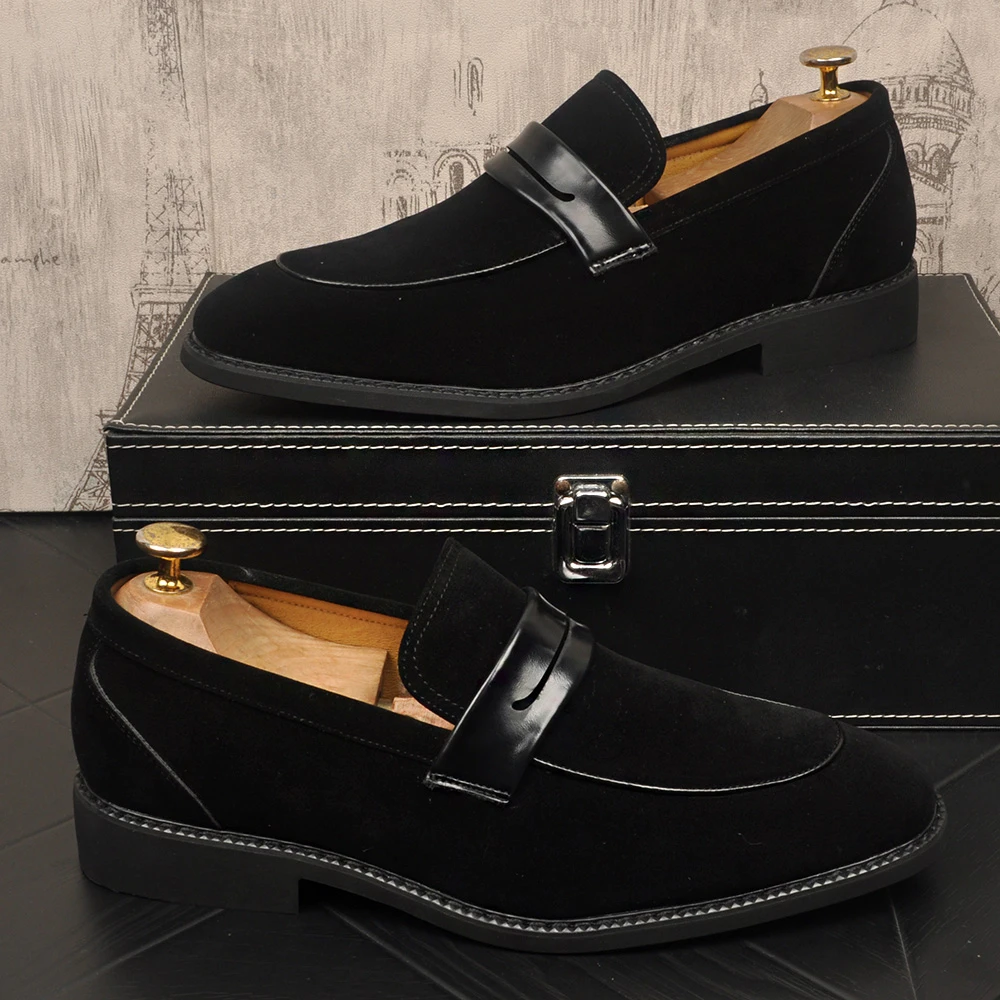2025新款磨砂皮套脚乐福鞋男士尖头商务皮鞋结婚男鞋复古休闲皮鞋