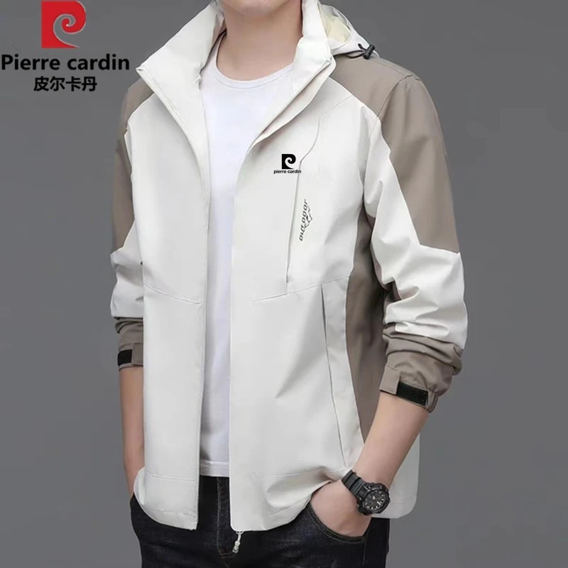 皮尔卡丹冲锋衣夹克男薄款2025春秋新款中年休闲防雨可脱卸帽外套