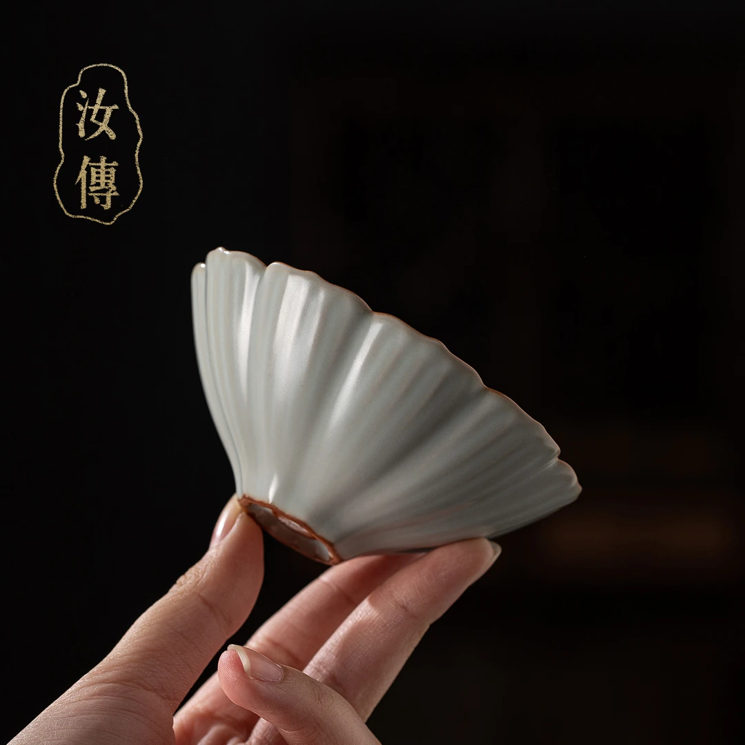 汝窑茶具主人杯百花杯100ml陶瓷茶杯品茗杯天青色可养开片汝瓷