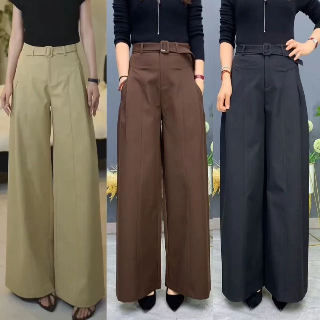 深焙棕色慵懒风阔腿裤女2025秋冬新款高腰休闲裤松弛高级感大甩裤