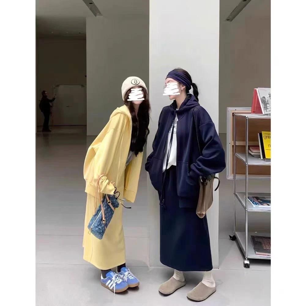 添禧家：早春新款时尚休闲宽松开衫卫衣+半身裙两件套