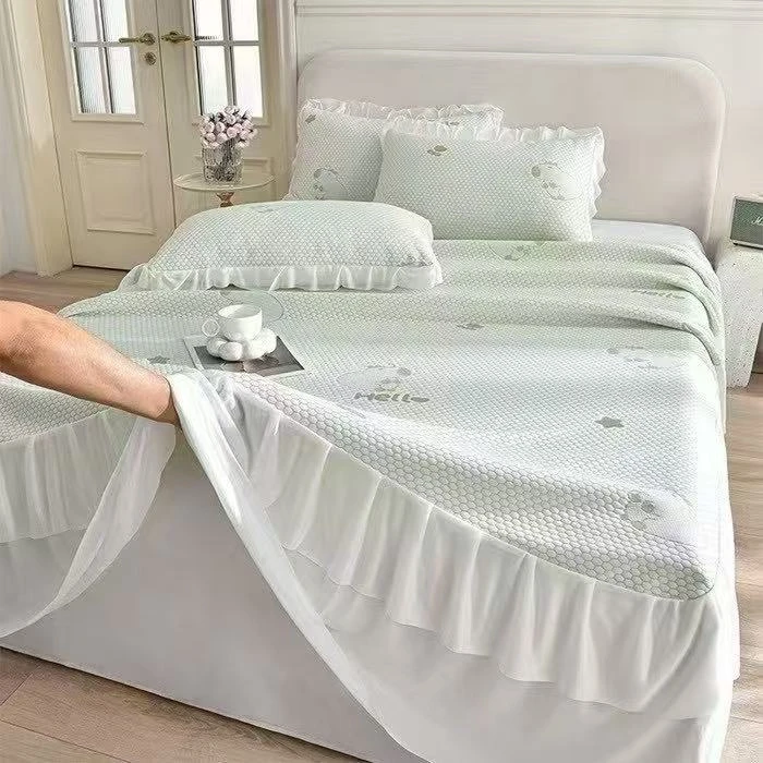 冰豆豆花边床裙款凉席夏被三件套冰感凉席家用宿舍用空调被