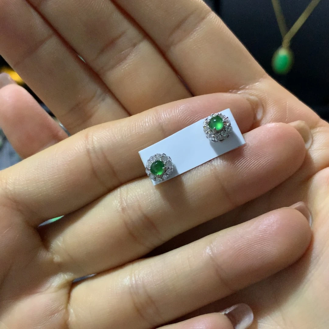 翡翠银S925镶嵌耳饰耳钉