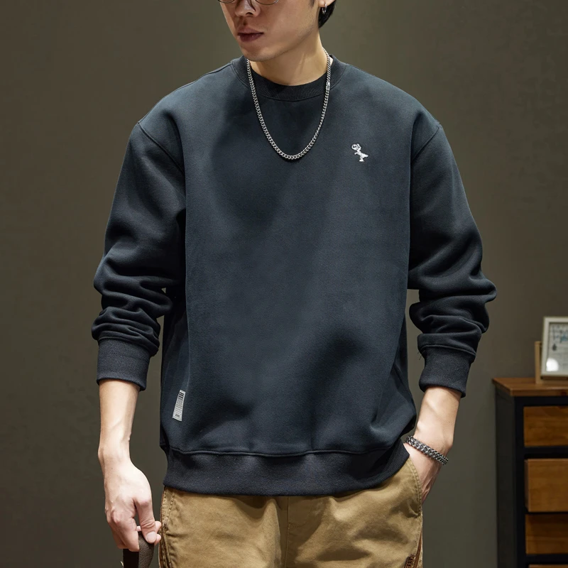 GTRT420G重磅圆领卫衣男士秋季新款潮牌刺绣秋冬加绒打底衫男长袖