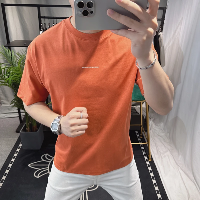 DeweLvum时尚简约潮牌印花短袖t恤男新款夏季宽松百搭半袖上衣男