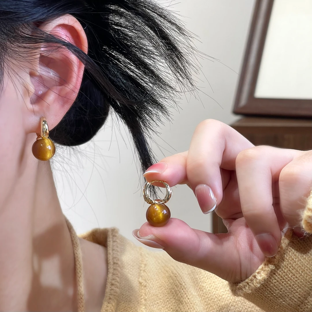 【澄意饰品】美拉德猫猫石质感耳扣气质轻奢复古法式个性精致-8017