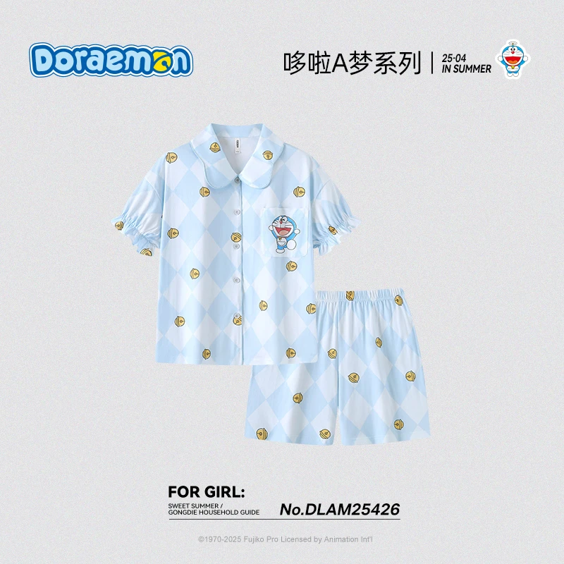 宫蝶【凉感型】哆啦A梦睡衣女夏季纯棉短袖可外穿卡通家居服套装