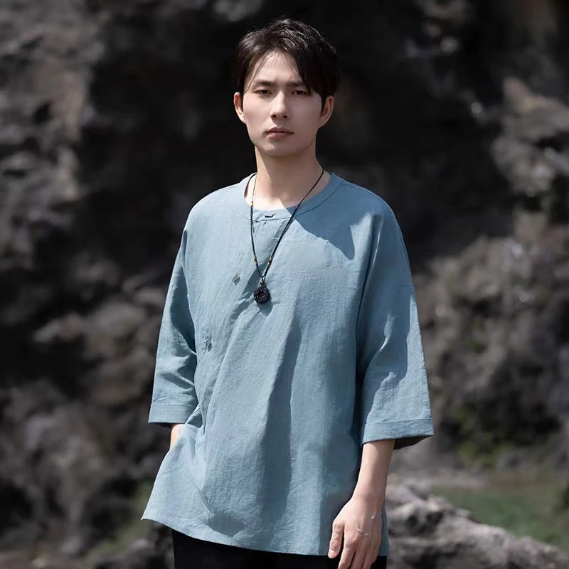 五分袖t恤男薄款宽松衬衫高级感大码中国风男装2025年新款唐装潮