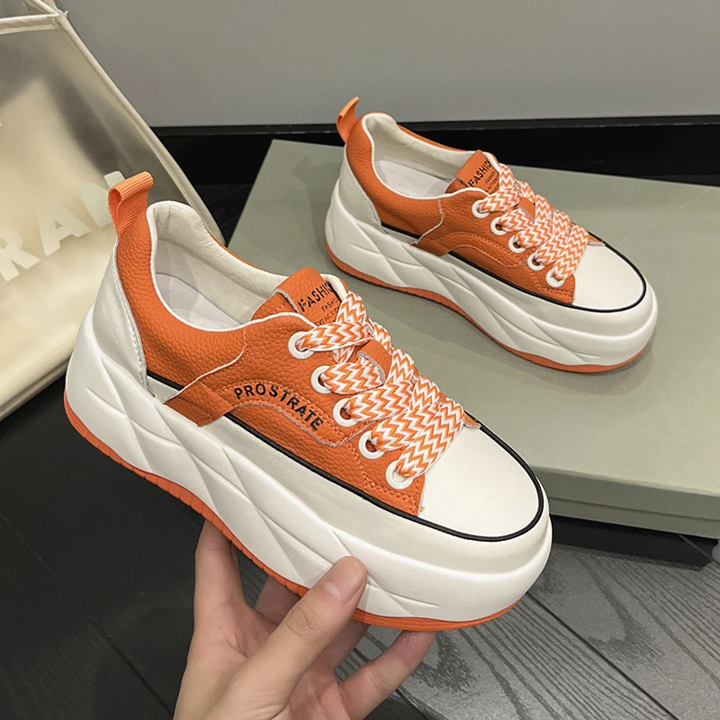 真皮小白鞋女2025年春季新款透气单鞋百搭厚底内增高运动休闲女鞋