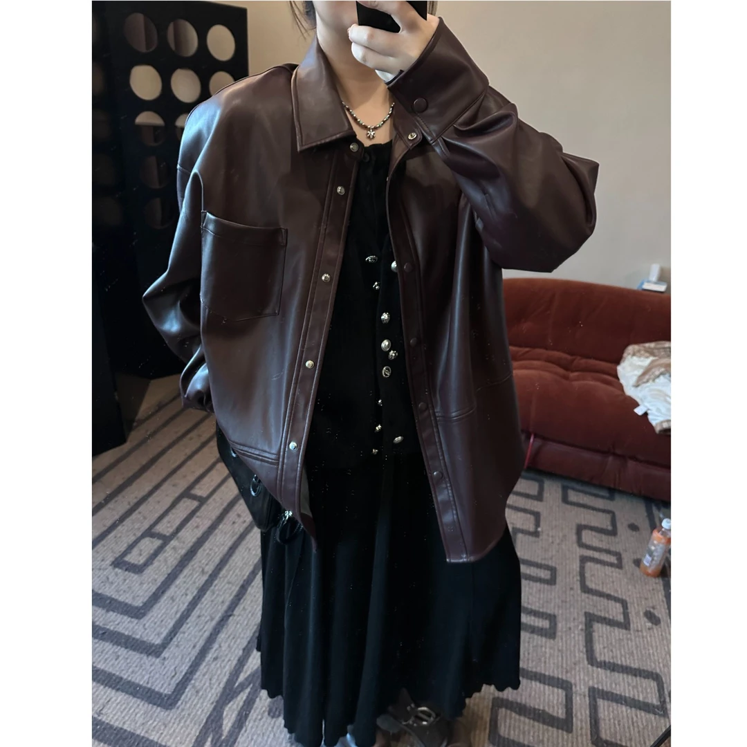 晶咕【鎏金岁月】法式高级感轻奢时尚长袖气质休闲皮衣外套