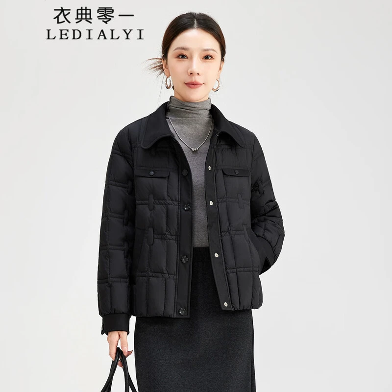 小香风轻薄鸭绒羽绒服女2025冬季小个子气质翻领短款妈妈保暖外套