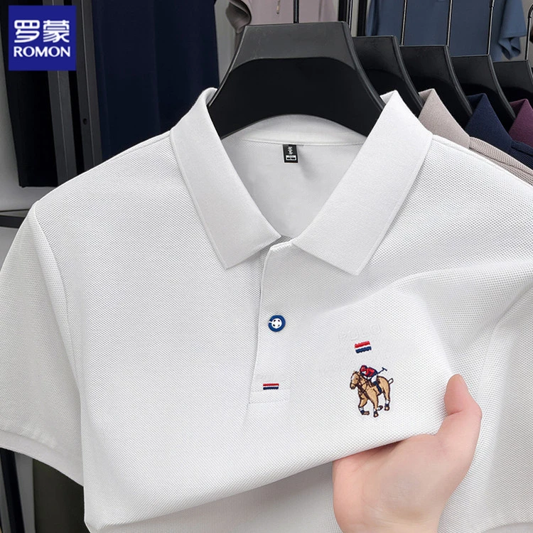 罗蒙夏季高档轻奢翻领polo衫含棉亲肤透气短袖T恤高级感男装