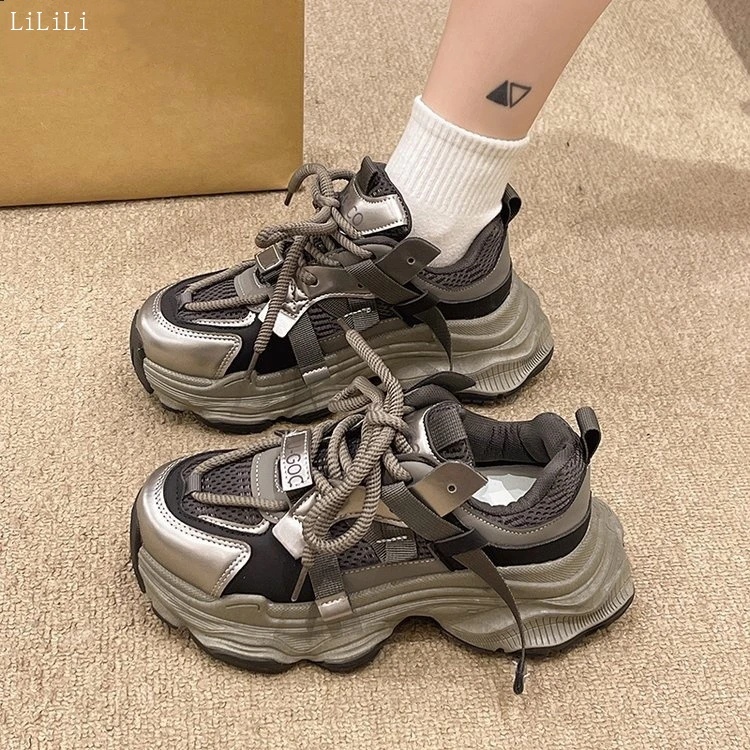 老爹鞋女新款春秋季增高女鞋子百搭轻便运动休闲鞋厚底小白鞋