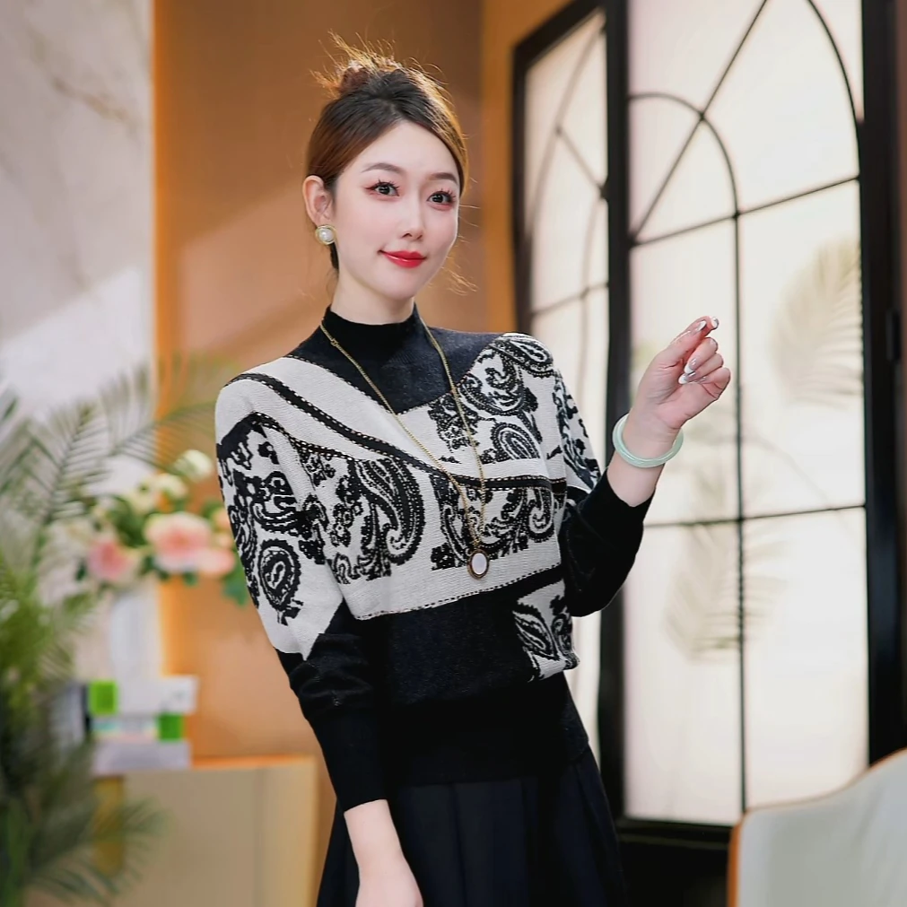 【墨白织锦】2025秋冬新款抗起球针织毛衣含绵羊毛保暖简约套头气质