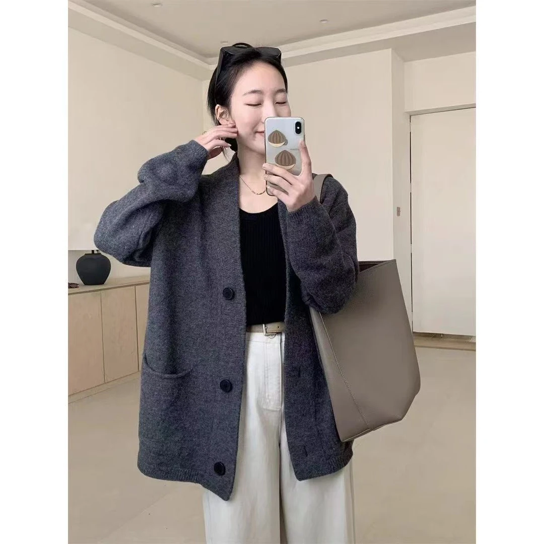 韩系慵懒风针织开衫女2025秋冬季宽松休闲加厚中长款加厚毛衣外套