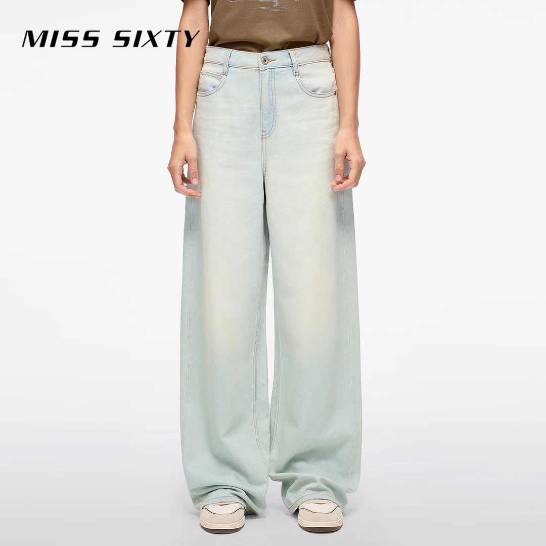 Miss Sixty2025秋季新款牛仔裤女含天丝中腰阔腿裤宽松复古百搭
