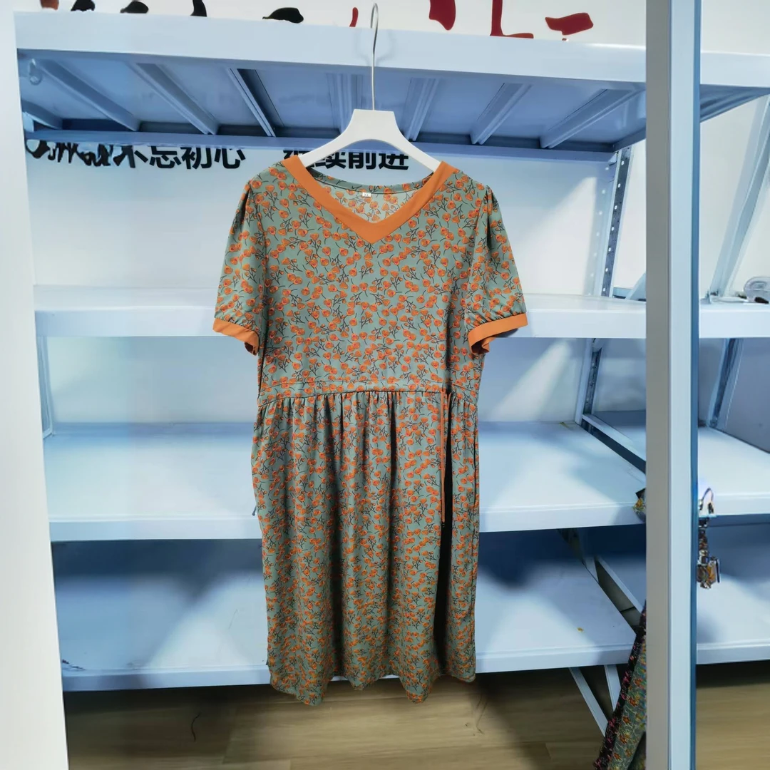 9662-夏季新款印花A字裙常规中腰气质大码连衣裙女（F仓）