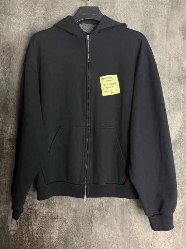 全新未使用 Balenciaga/巴黎世家 胸口便利贴贴纸拉链帽衫/00456